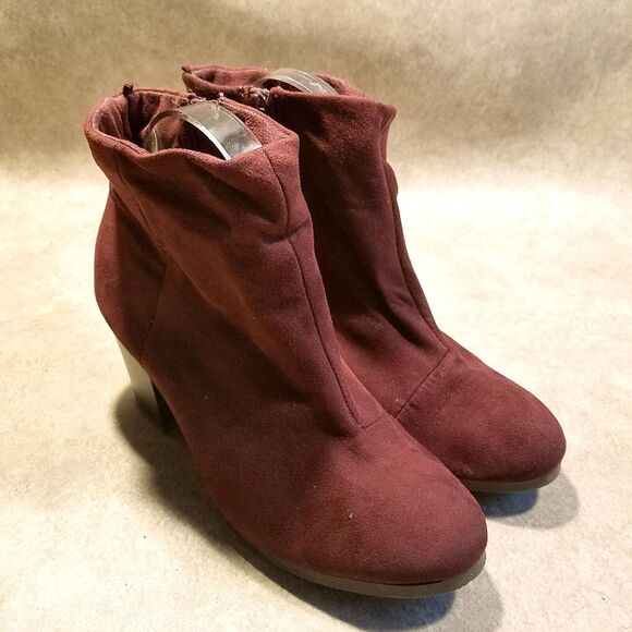 Old Navy Womens 978719-03-1 Size 8 Wine Red Textile Block Heeled Ankle Boot Boot - Picture 1 of 9